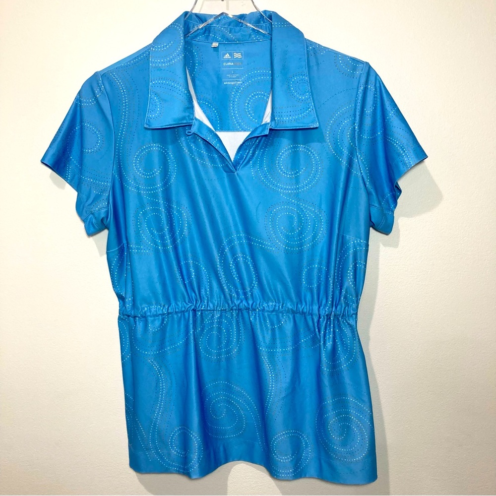 Adidas Golf Clima Cool Golf Shirt Collar Adjust Waist Short Sleeve Blue NWOT